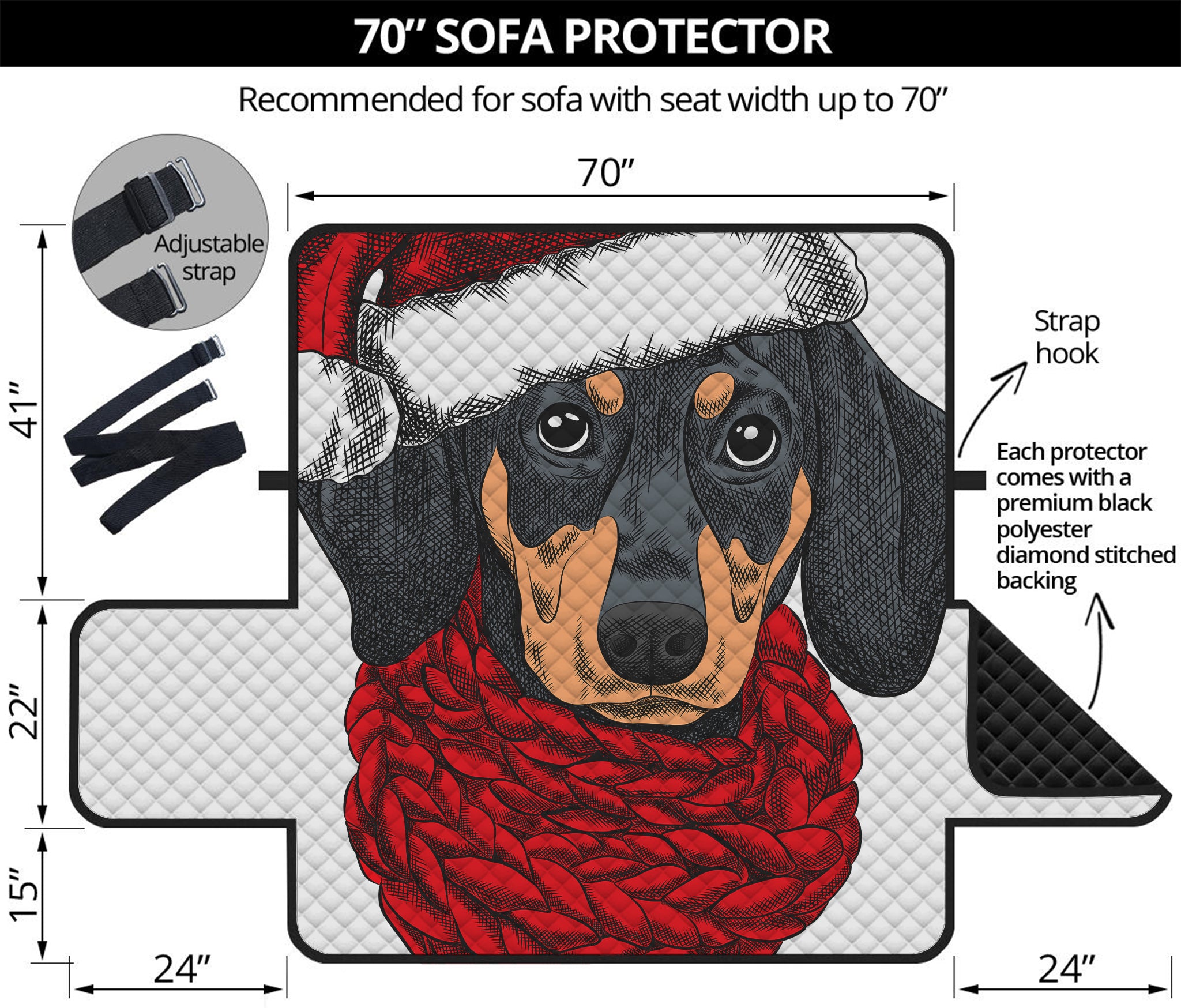 Christmas Santa Dachshund Print Sofa Protector