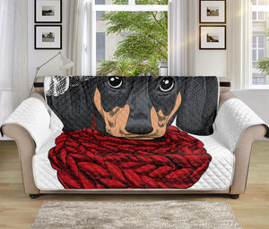 Christmas Santa Dachshund Print Sofa Protector