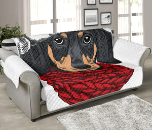 Christmas Santa Dachshund Print Sofa Protector