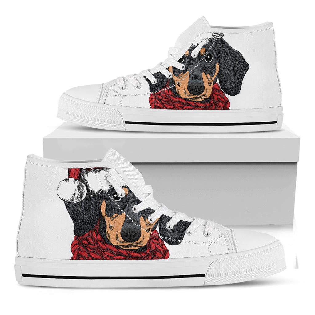 Christmas Santa Dachshund Print White High Top Shoes