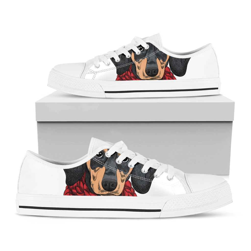 Christmas Santa Dachshund Print White Low Top Shoes