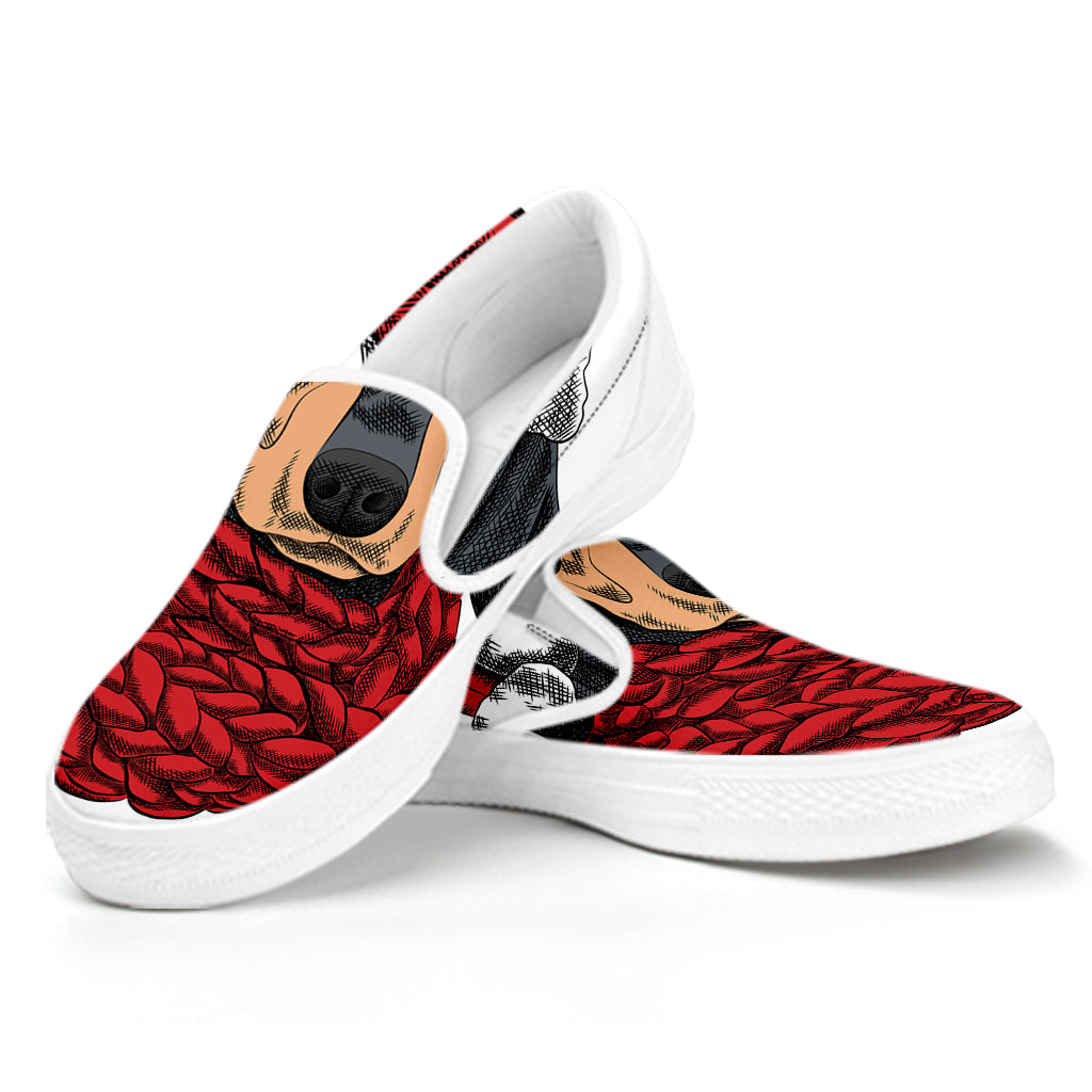 Christmas Santa Dachshund Print White Slip On Shoes