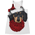 Christmas Santa Dachshund Print Women's Racerback Tank Top