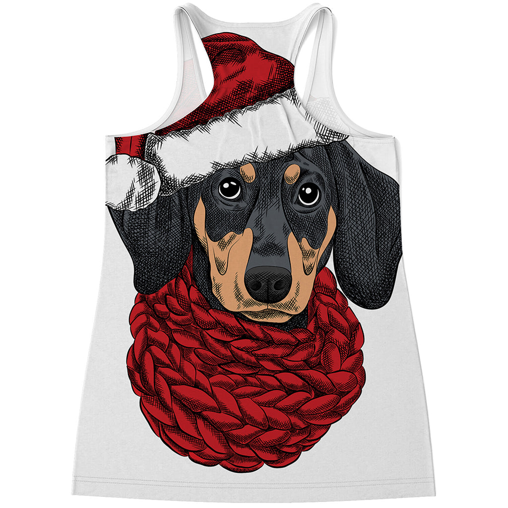 Christmas Santa Dachshund Print Women's Racerback Tank Top