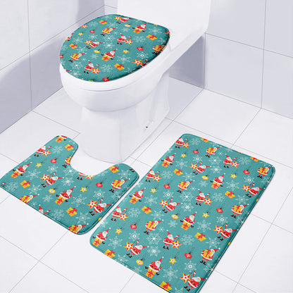 Christmas Santa Gift Pattern Print 3 Piece Bath Mat Set