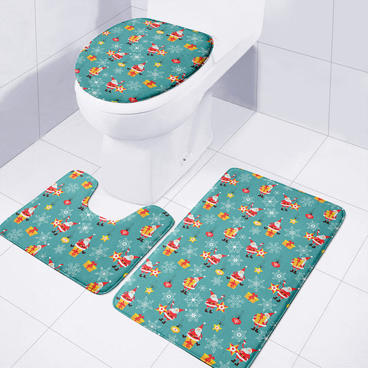 Christmas Santa Gift Pattern Print 3 Piece Bath Mat Set