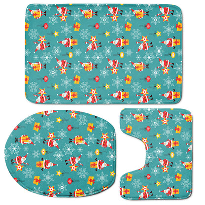 Christmas Santa Gift Pattern Print 3 Piece Bath Mat Set