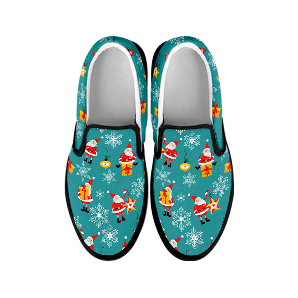 Christmas Santa Gift Pattern Print Black Slip On Shoes