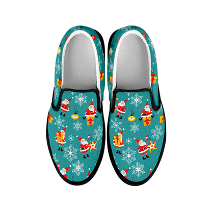 Christmas Santa Gift Pattern Print Black Slip On Shoes