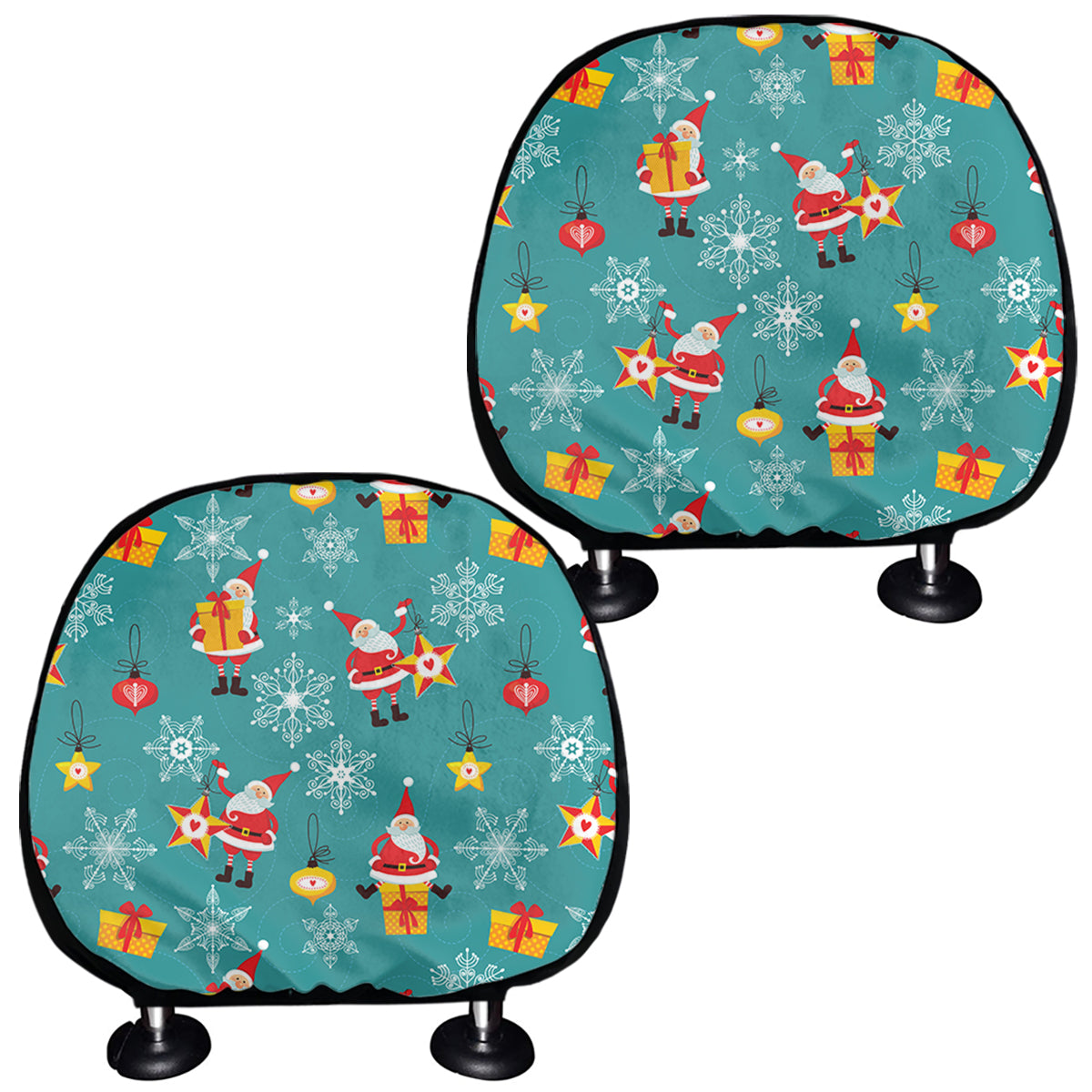Christmas Santa Gift Pattern Print Car Headrest Covers