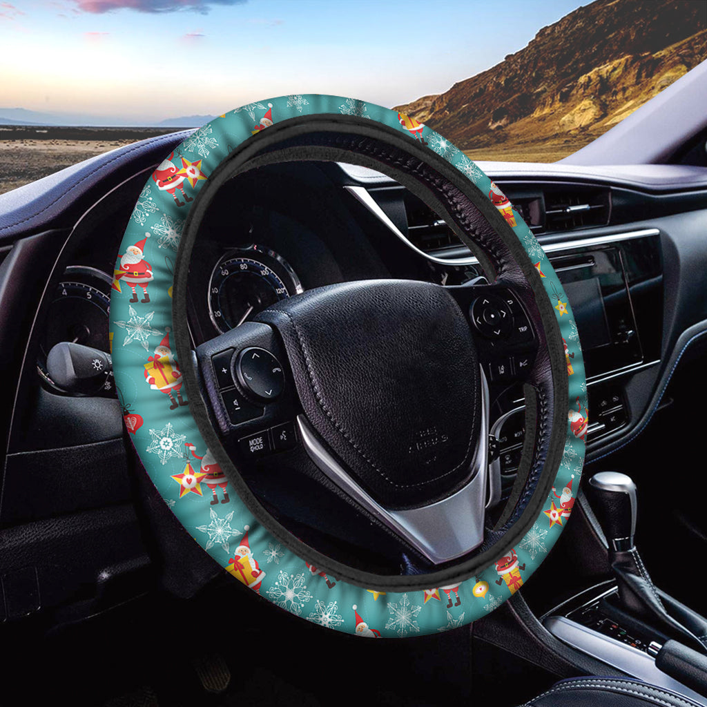 Christmas Santa Gift Pattern Print Car Steering Wheel Cover