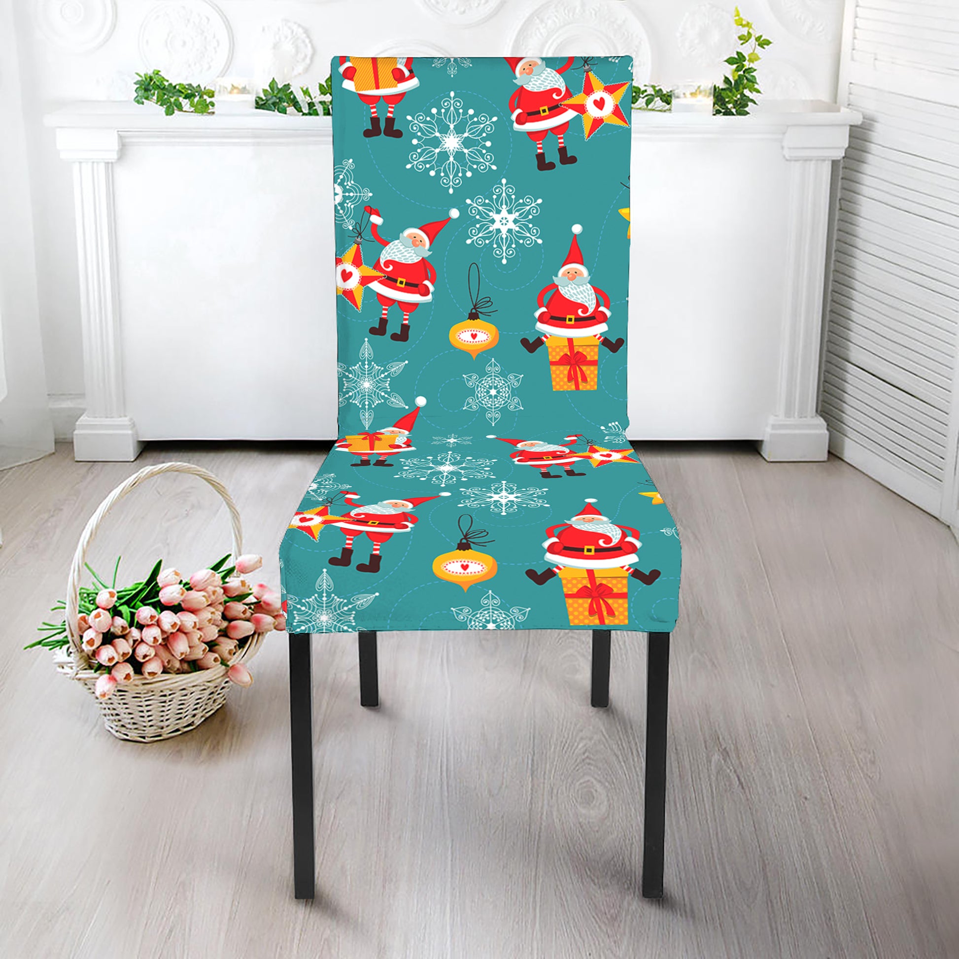 Christmas Santa Gift Pattern Print Dining Chair Slipcover
