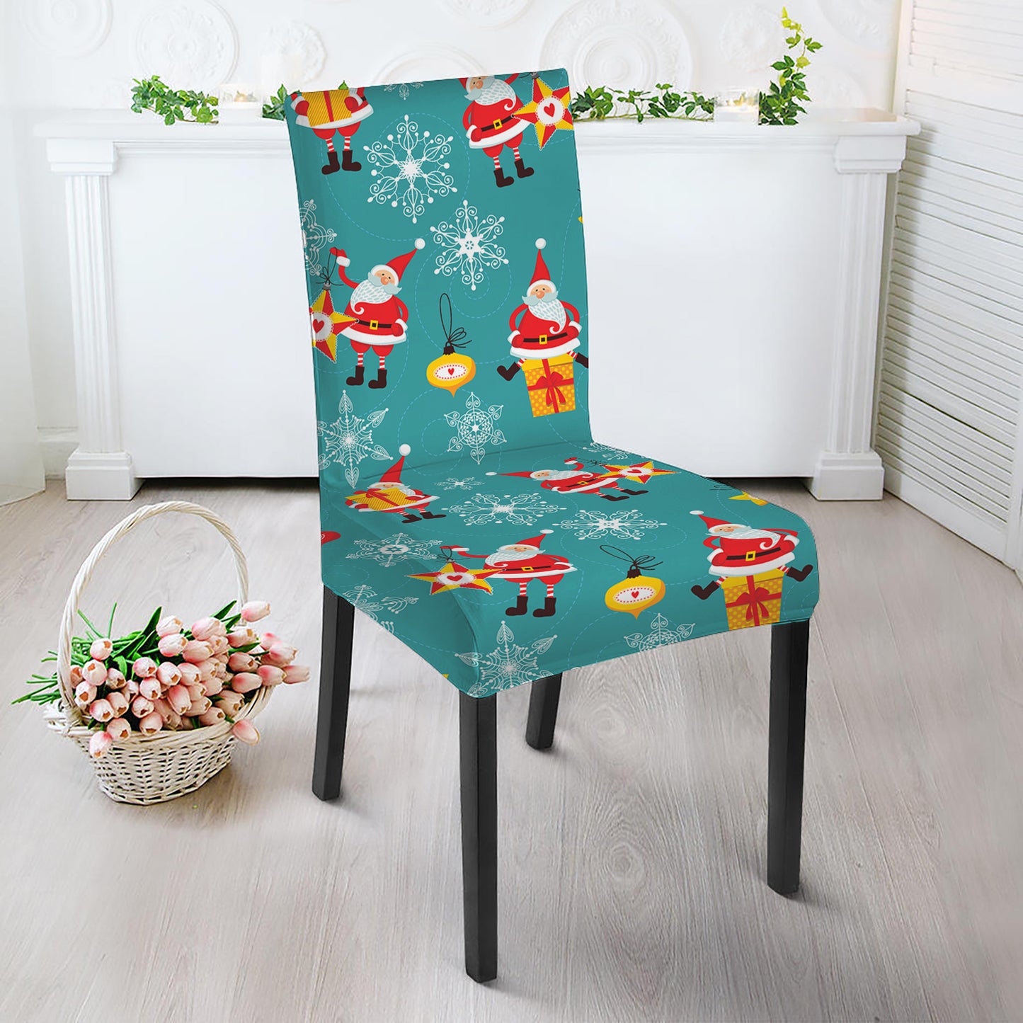 Christmas Santa Gift Pattern Print Dining Chair Slipcover