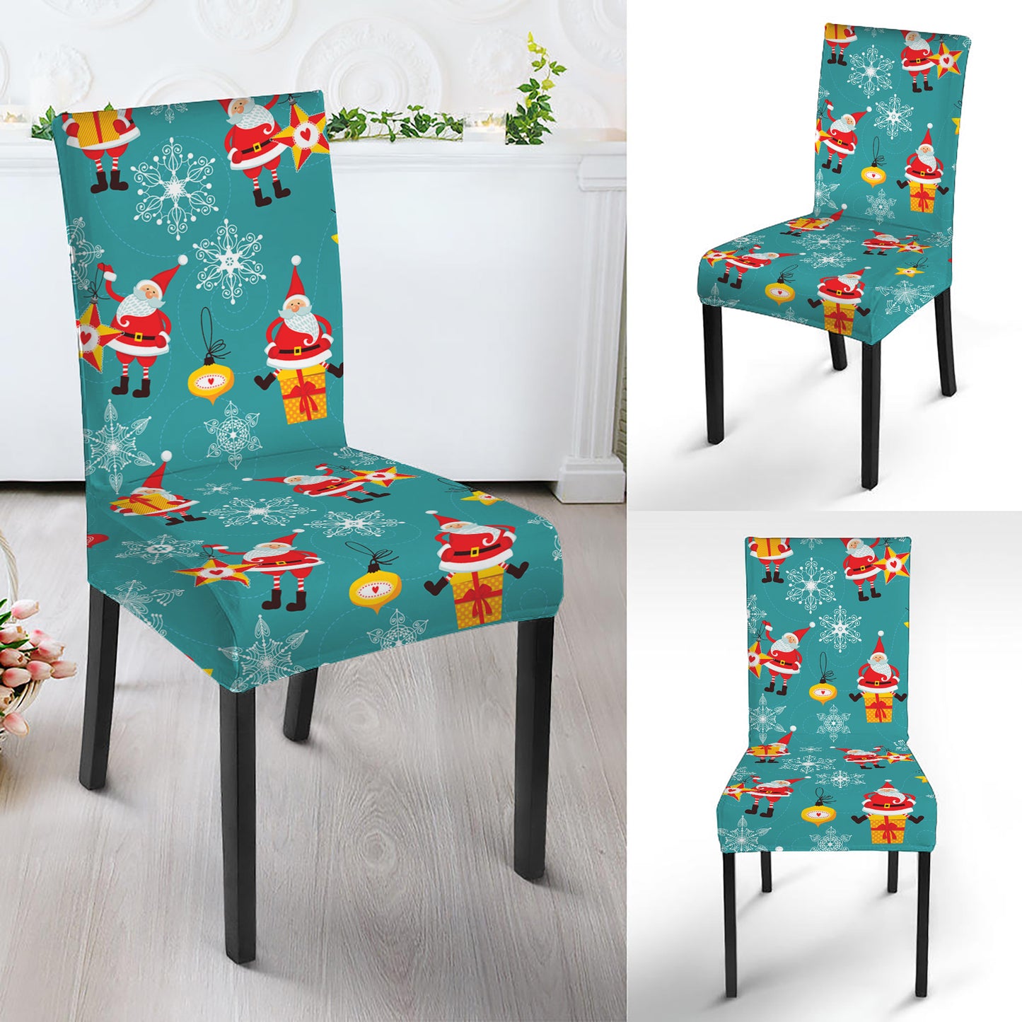 Christmas Santa Gift Pattern Print Dining Chair Slipcover