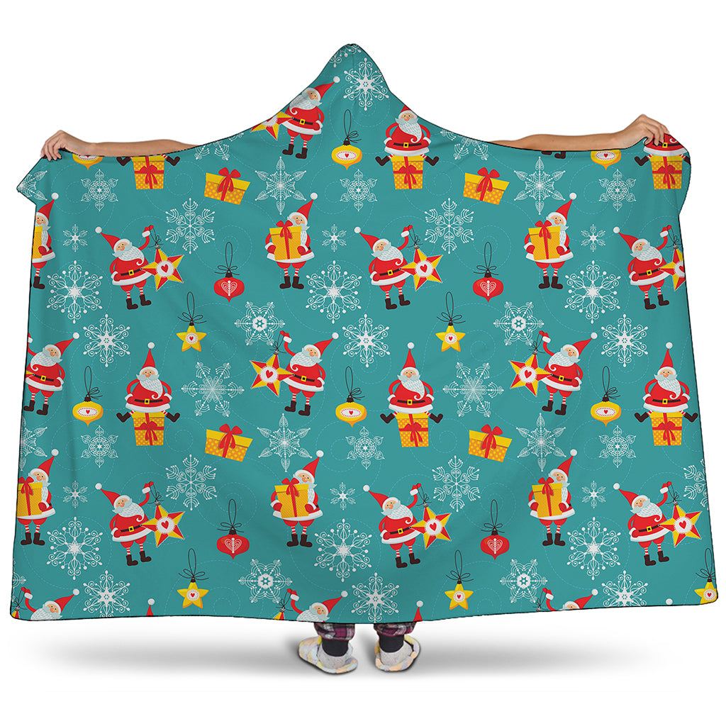 Christmas Santa Gift Pattern Print Hooded Blanket