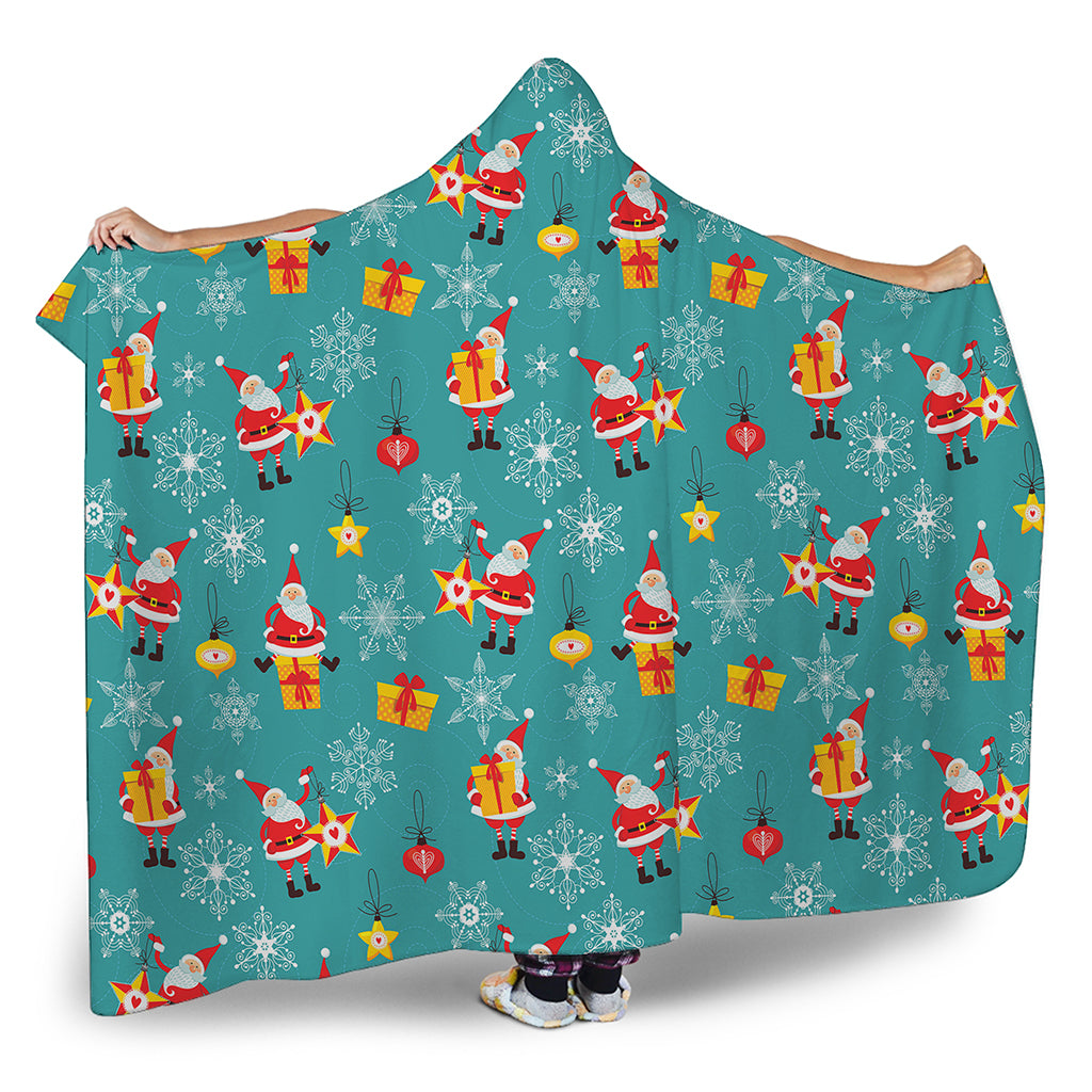 Christmas Santa Gift Pattern Print Hooded Blanket