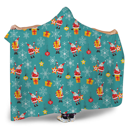 Christmas Santa Gift Pattern Print Hooded Blanket