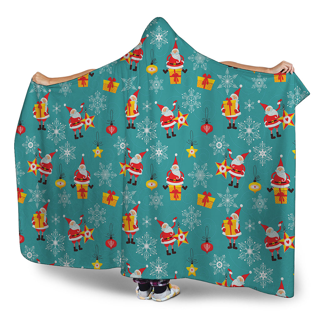 Christmas Santa Gift Pattern Print Hooded Blanket