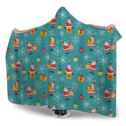 Christmas Santa Gift Pattern Print Hooded Blanket