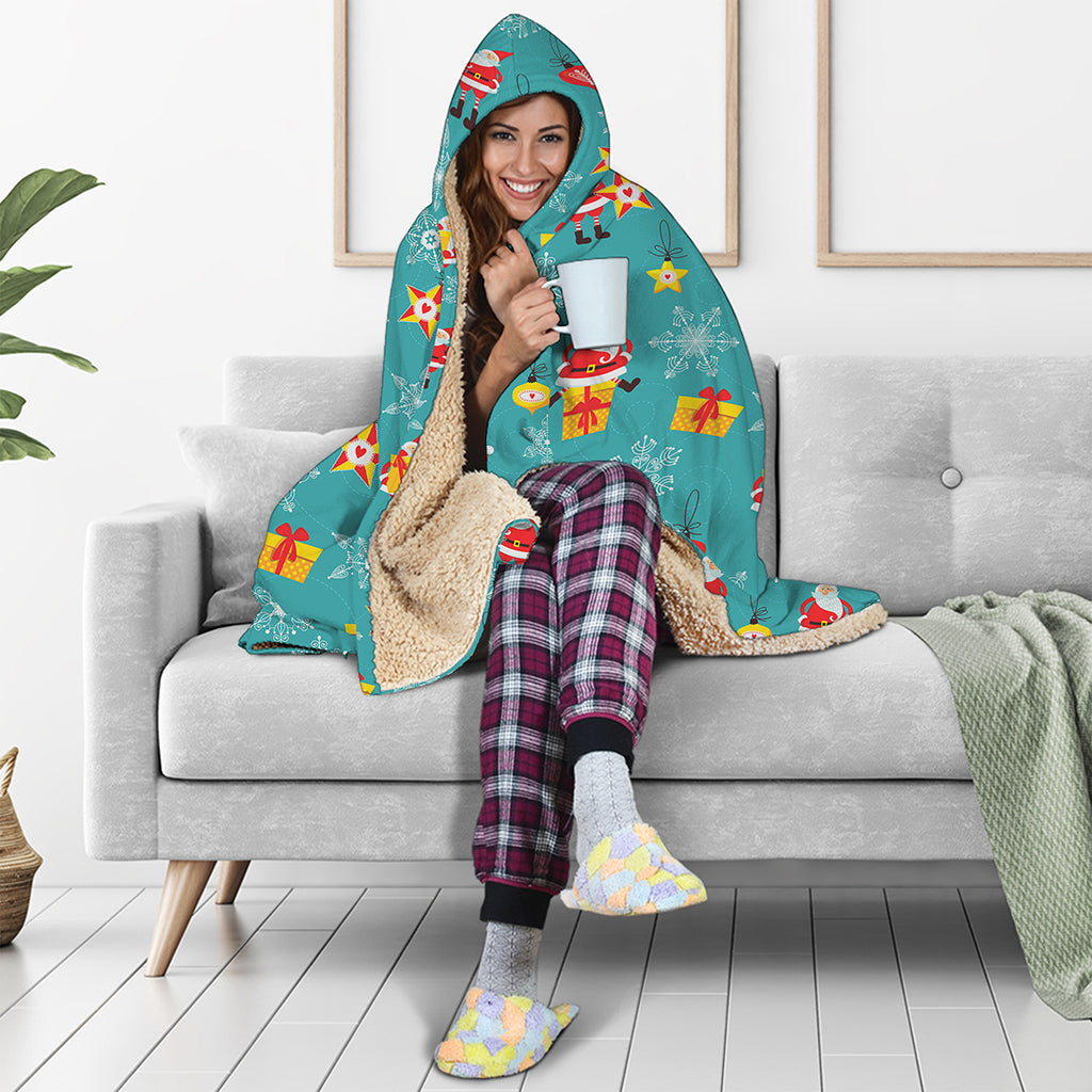 Christmas Santa Gift Pattern Print Hooded Blanket