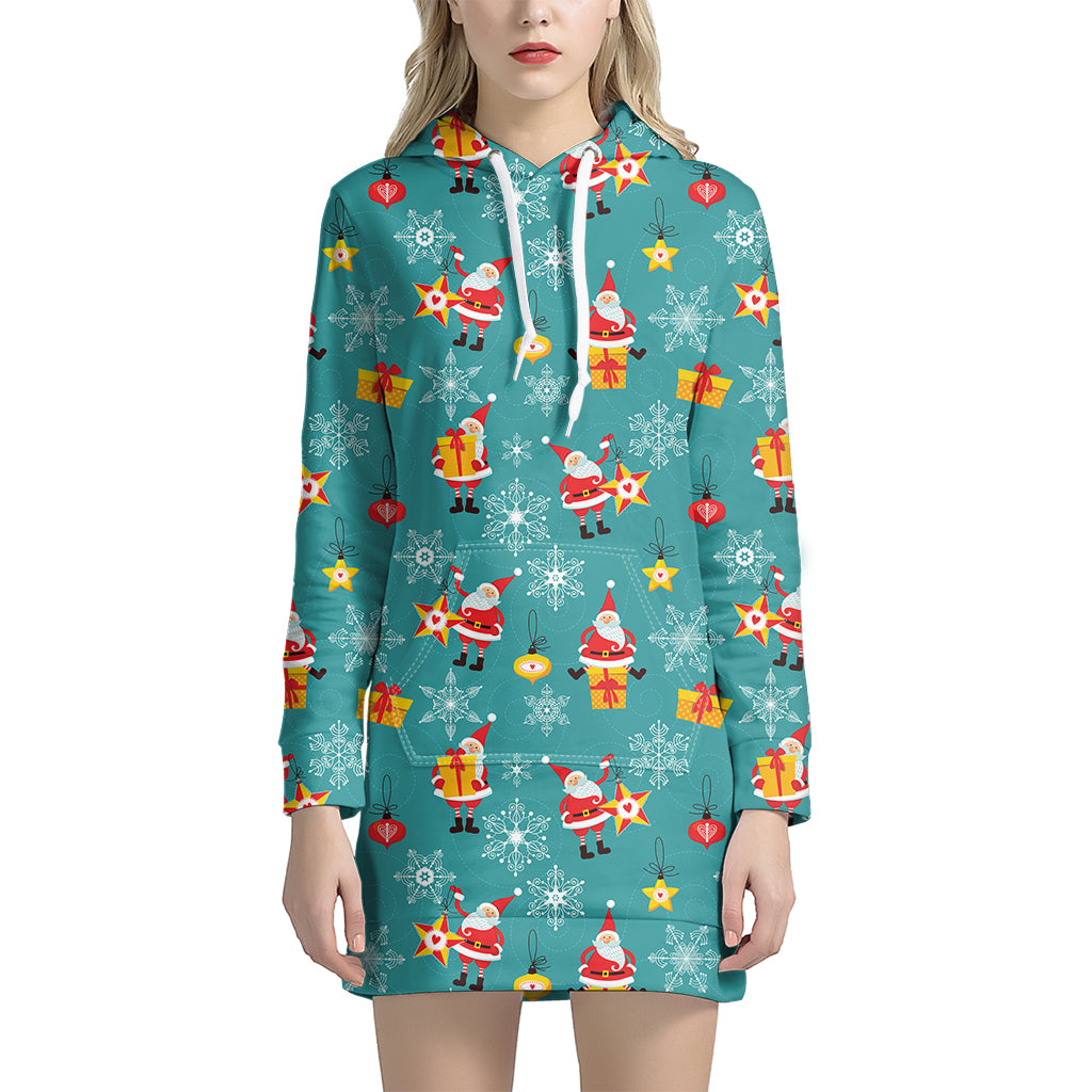 Christmas Santa Gift Pattern Print Hoodie Dress