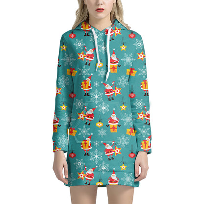 Christmas Santa Gift Pattern Print Hoodie Dress