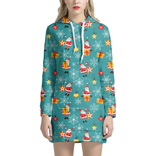 Christmas Santa Gift Pattern Print Hoodie Dress
