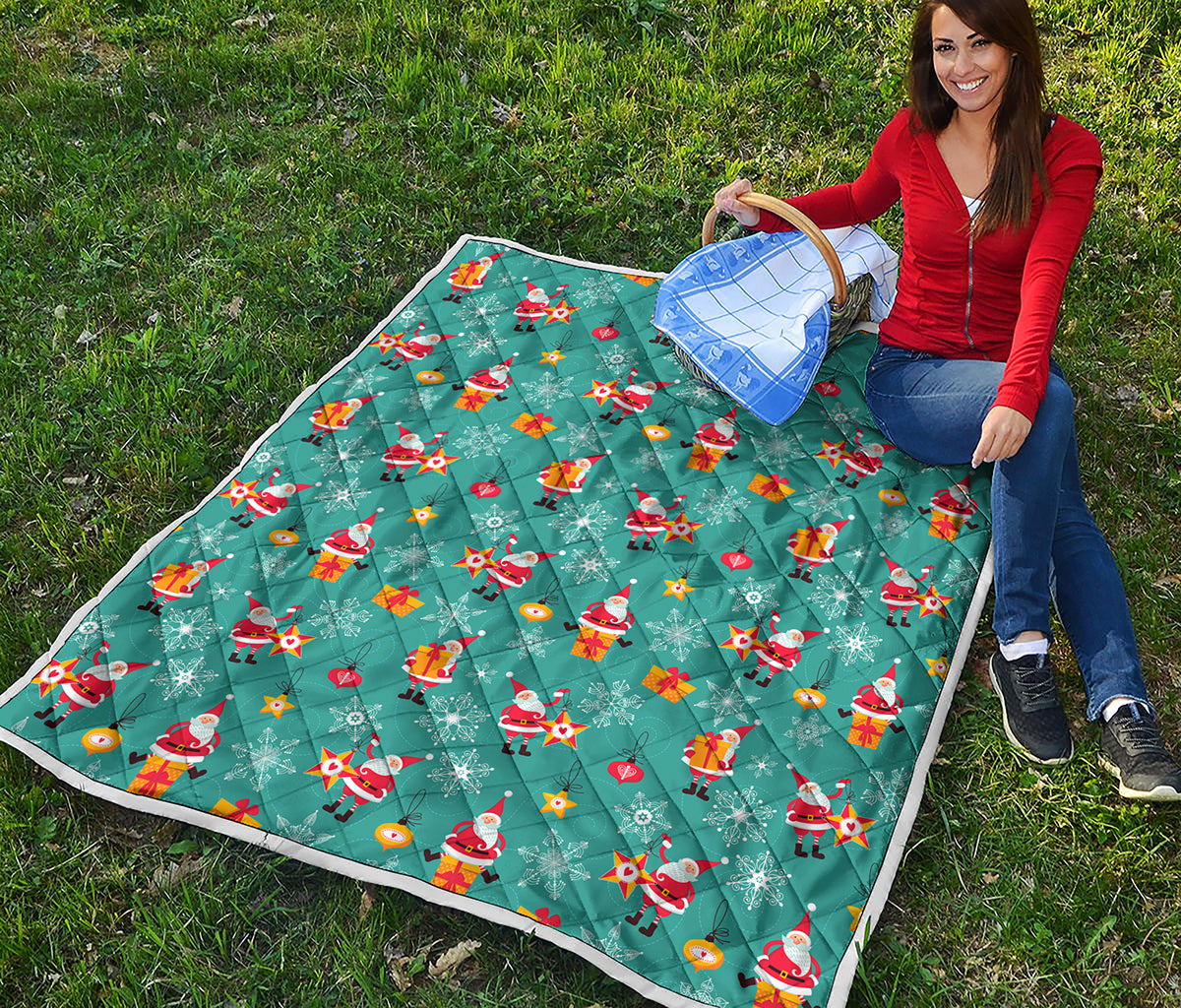 Christmas Santa Gift Pattern Print Quilt
