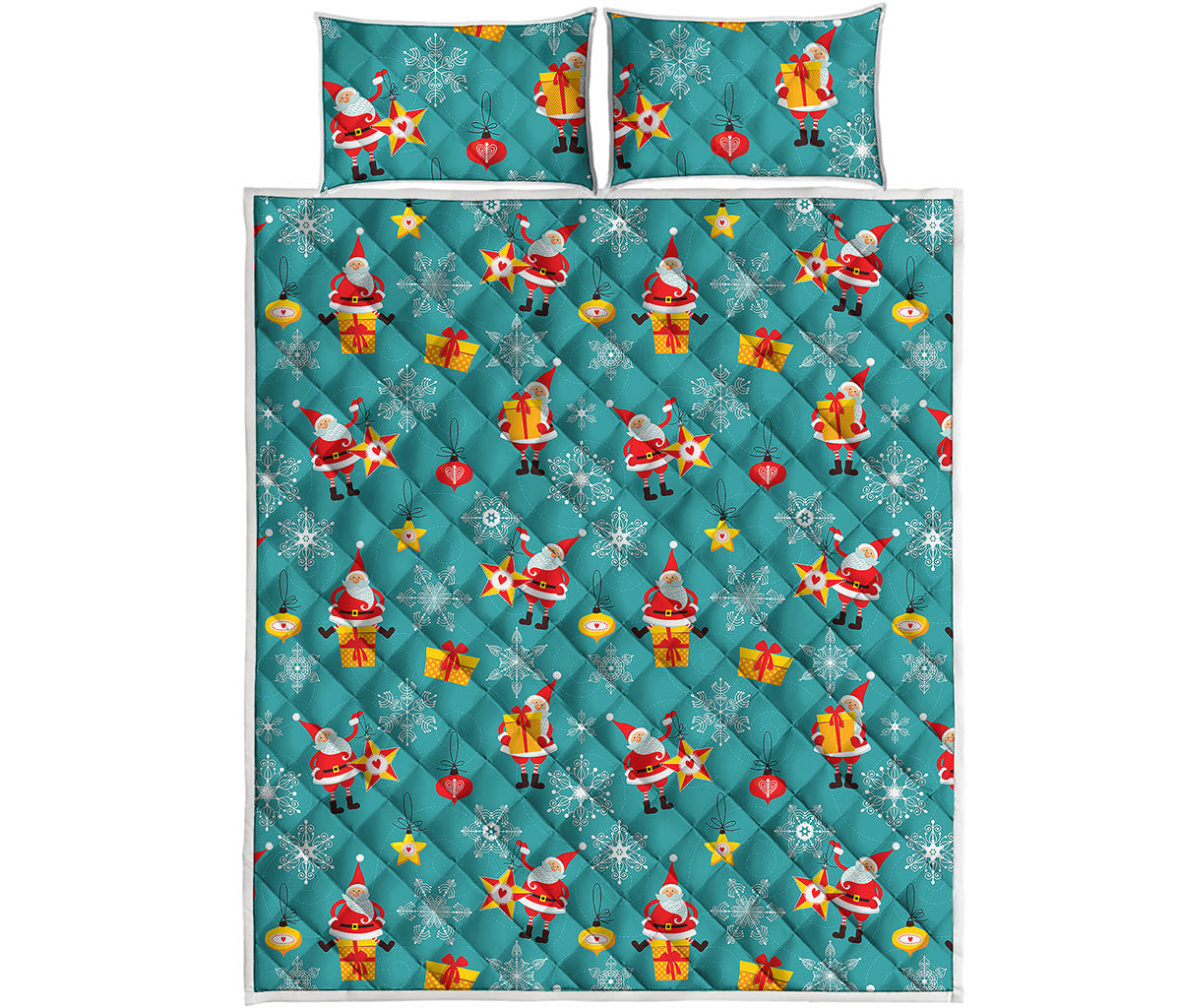Christmas Santa Gift Pattern Print Quilt Bed Set