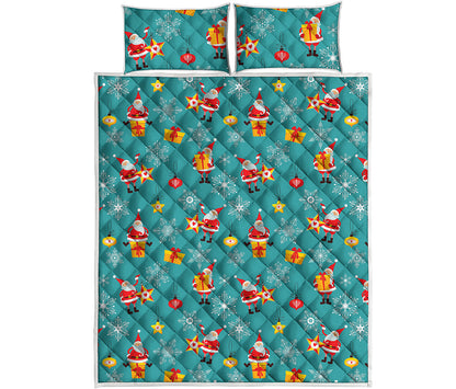 Christmas Santa Gift Pattern Print Quilt Bed Set