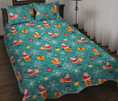Christmas Santa Gift Pattern Print Quilt Bed Set