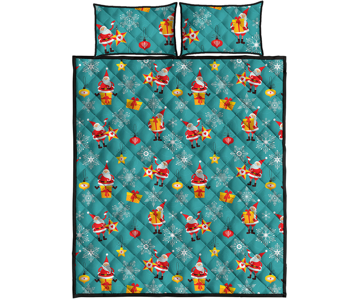 Christmas Santa Gift Pattern Print Quilt Bed Set