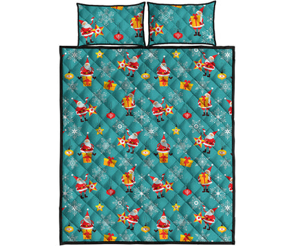 Christmas Santa Gift Pattern Print Quilt Bed Set