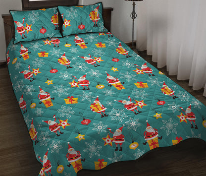 Christmas Santa Gift Pattern Print Quilt Bed Set