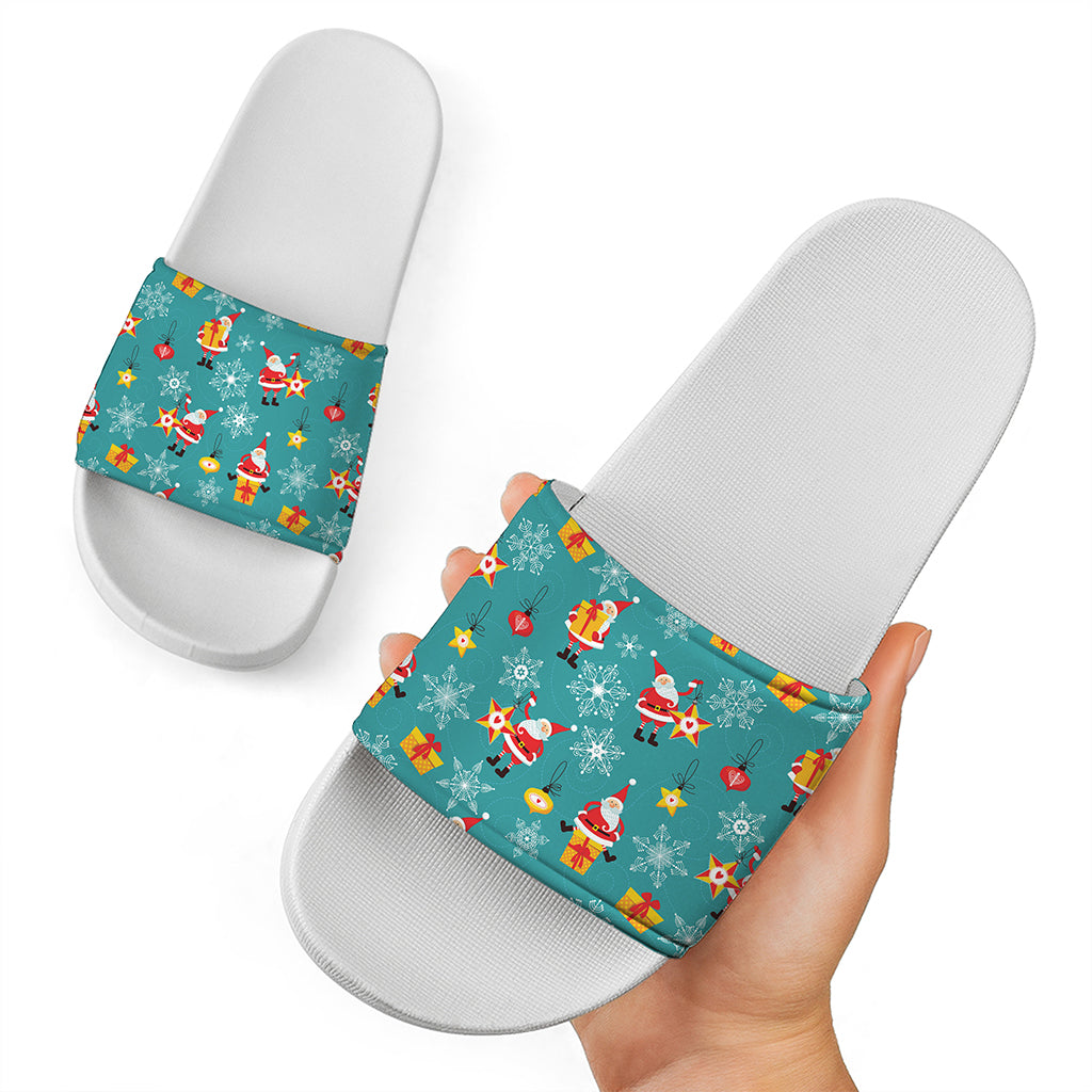 Christmas Santa Gift Pattern Print White Slide Sandals