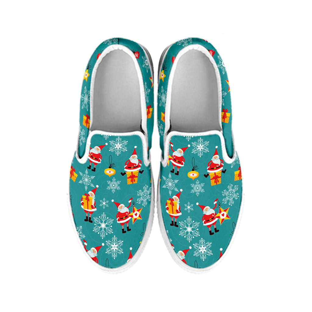 Christmas Santa Gift Pattern Print White Slip On Shoes