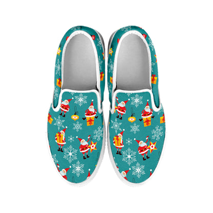 Christmas Santa Gift Pattern Print White Slip On Shoes
