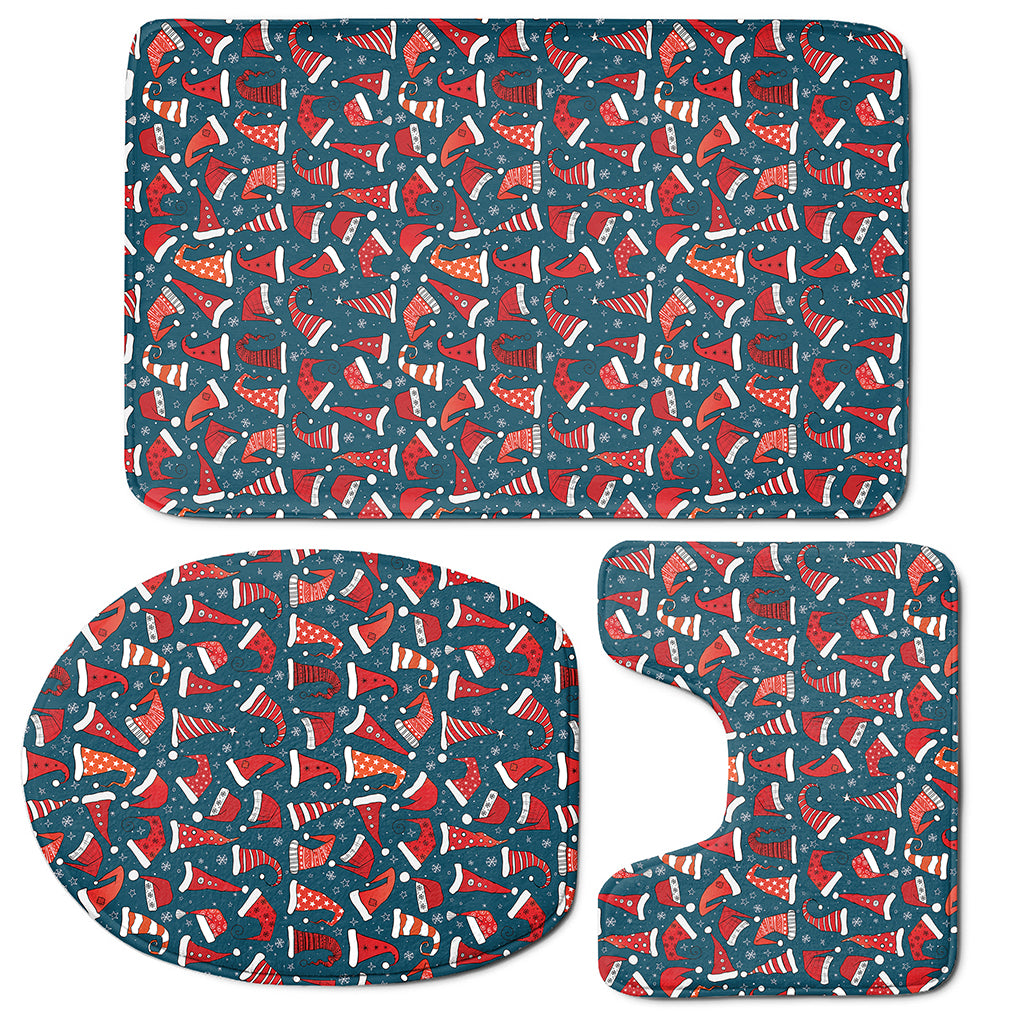 Christmas Santa Hats Pattern Print 3 Piece Bath Mat Set
