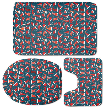 Christmas Santa Hats Pattern Print 3 Piece Bath Mat Set