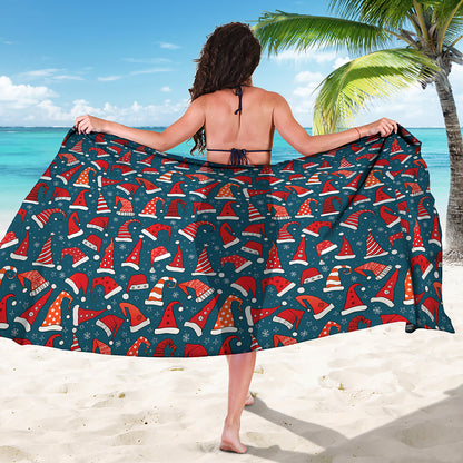 Christmas Santa Hats Pattern Print Beach Sarong Wrap