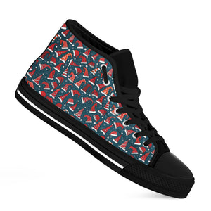 Christmas Santa Hats Pattern Print Black High Top Shoes