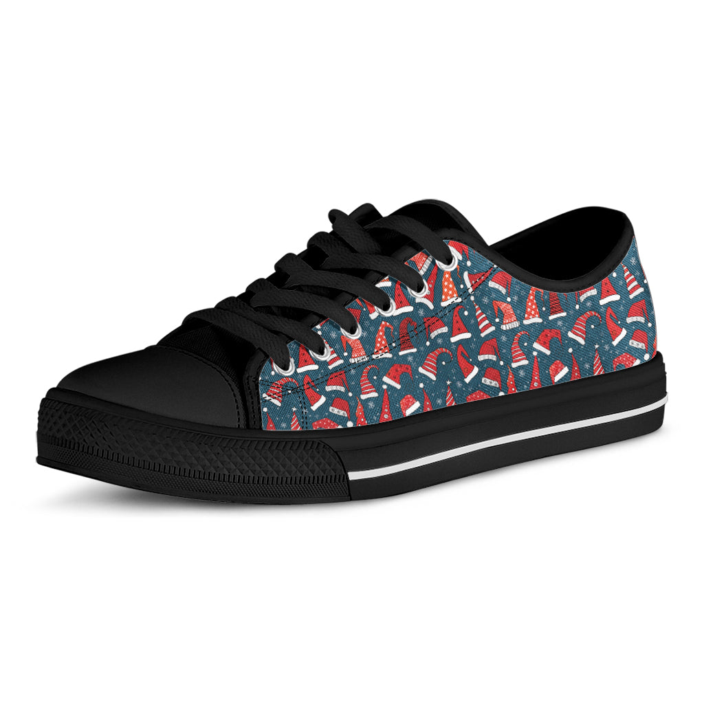 Christmas Santa Hats Pattern Print Black Low Top Shoes