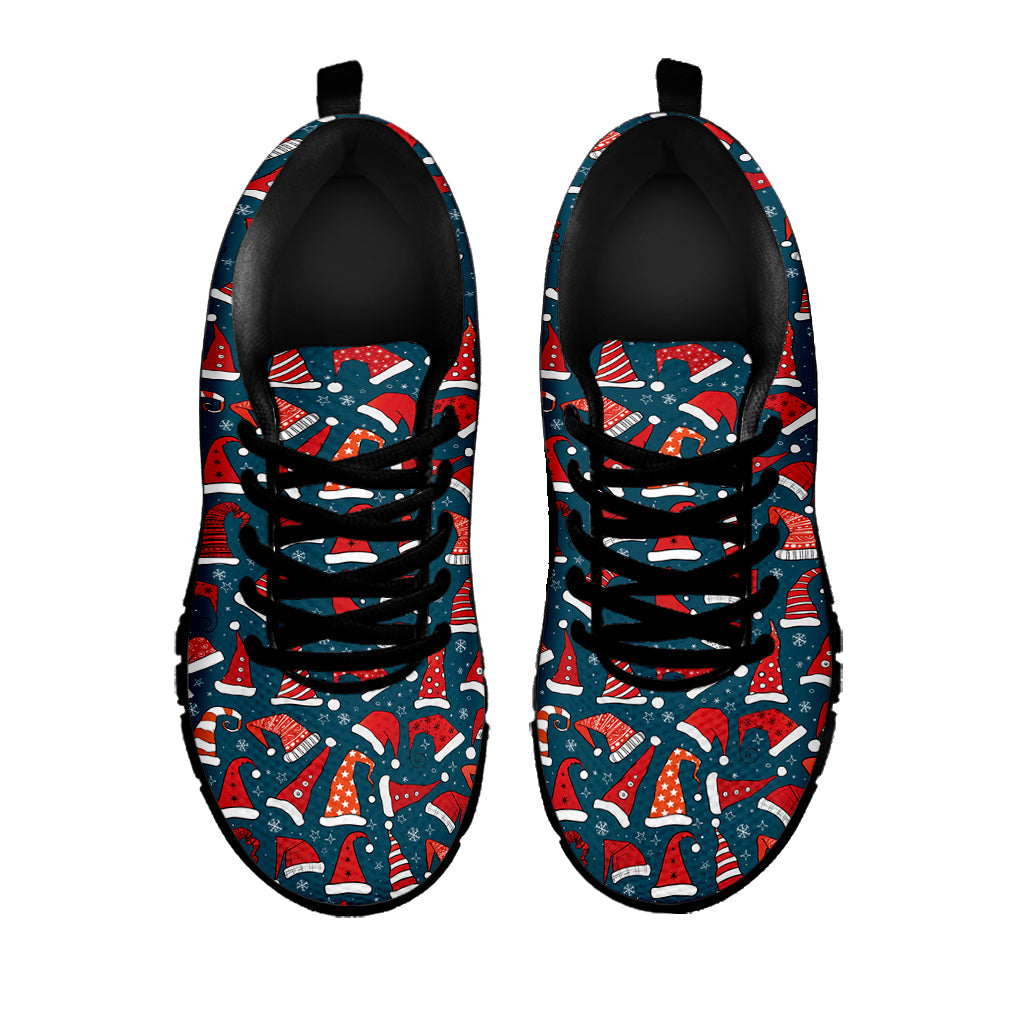 Christmas Santa Hats Pattern Print Black Sneakers