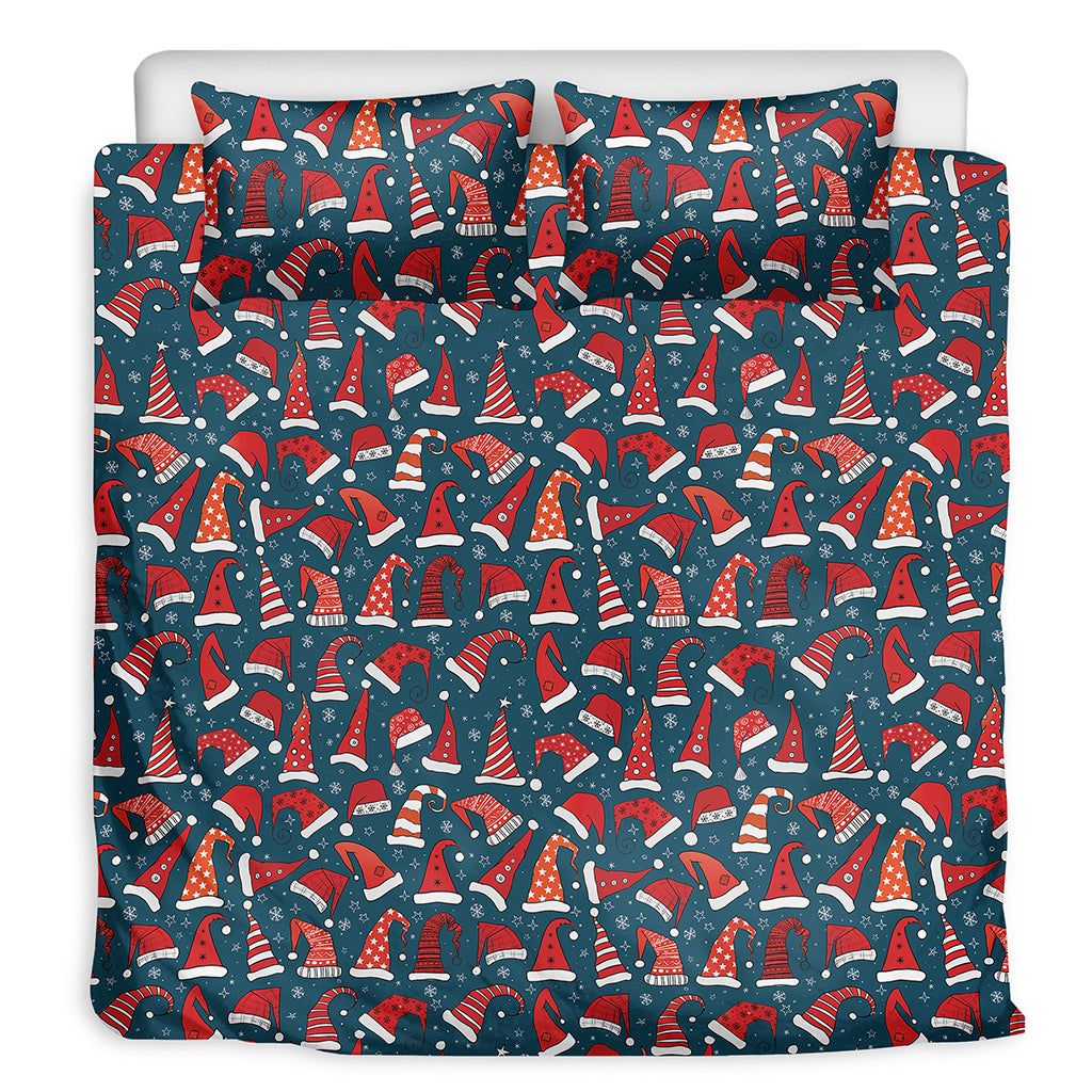 Christmas Santa Hats Pattern Print Duvet Cover Bedding Set