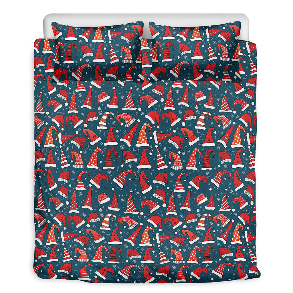 Christmas Santa Hats Pattern Print Duvet Cover Bedding Set