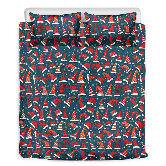 Christmas Santa Hats Pattern Print Duvet Cover Bedding Set