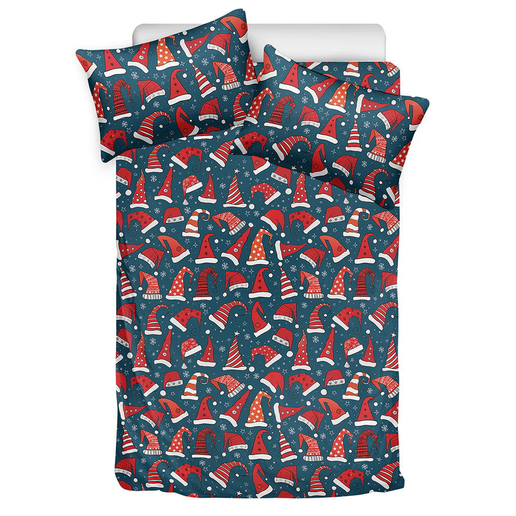 Christmas Santa Hats Pattern Print Duvet Cover Bedding Set