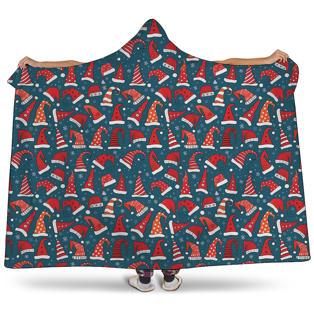 Christmas Santa Hats Pattern Print Hooded Blanket