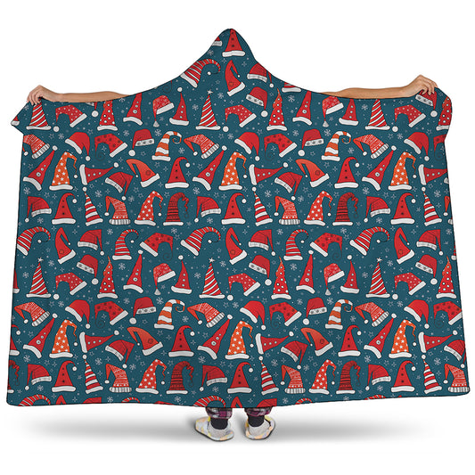 Christmas Santa Hats Pattern Print Hooded Blanket