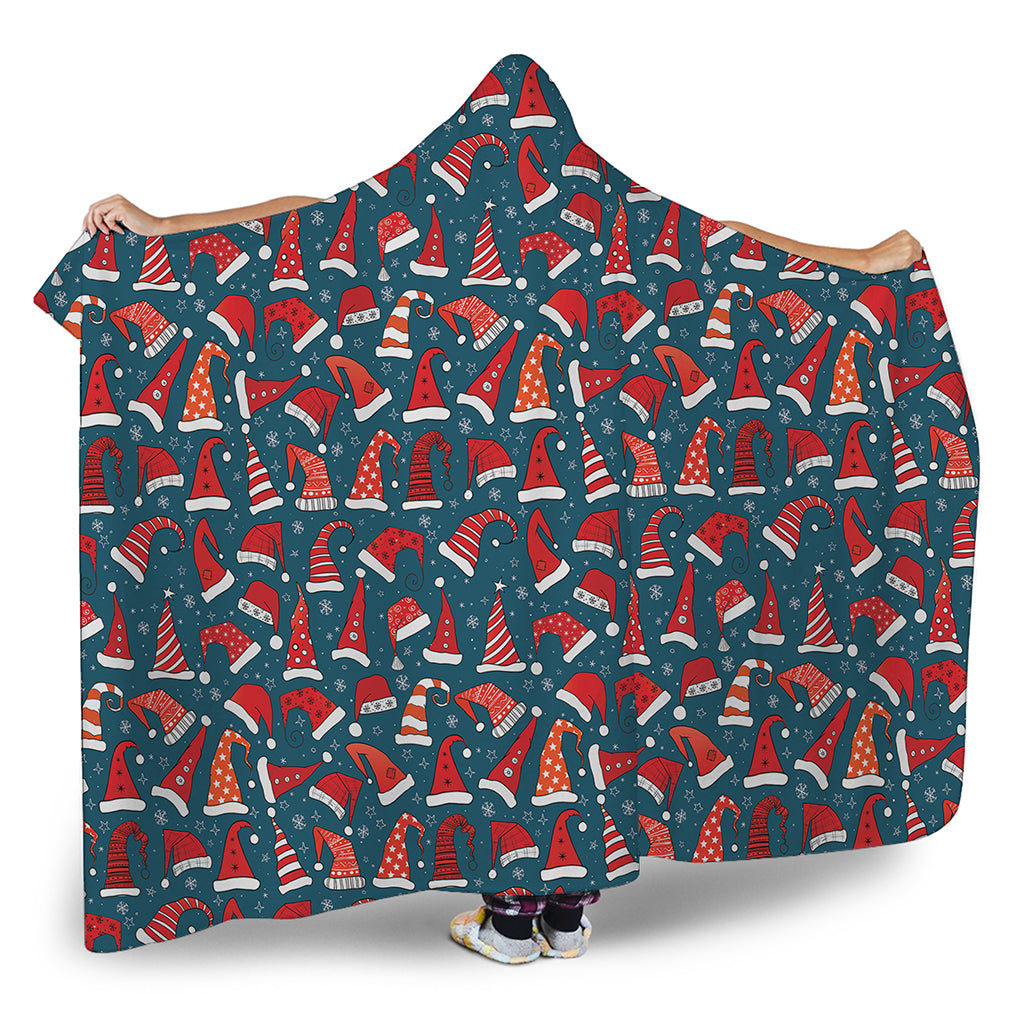 Christmas Santa Hats Pattern Print Hooded Blanket